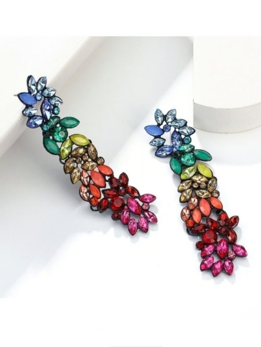 Rainbow Crystals Floral Cascade Statement Earrings
